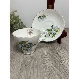 Vintage Royal Castle England Teacup & Saucer Flowers Of The Month May Bluebells